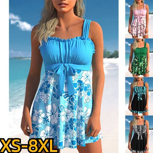 Printed split flat angle oversized swimsuit印花分体大码泳衣
