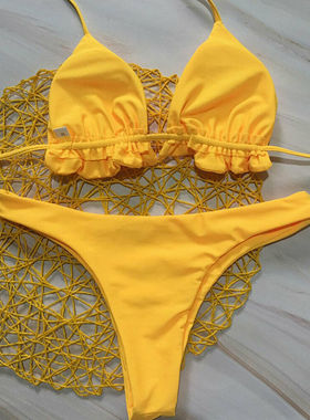 Stylish bathing suit with flounces and straps 荷叶边绑带泳衣