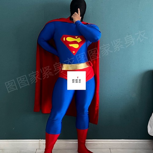 超人紧身衣红蓝莱卡款紧身衣cosplay连体衣超级英雄（无头套）