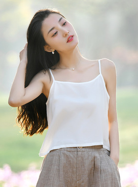 人棉小背心女夏季内搭吊带性感外穿短款上衣配衬衫宽松打底衫白色