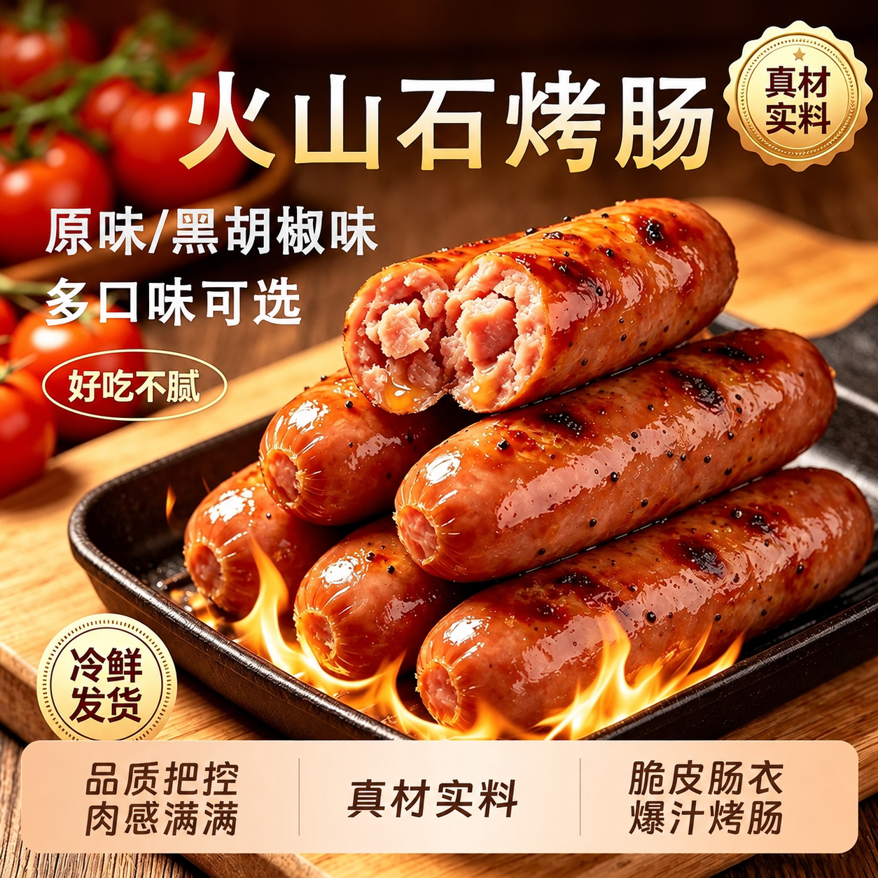 烤肠纯肉肠黑猪肉香肠黑胡椒肠旗舰店空气炸锅半成品食材速食零食