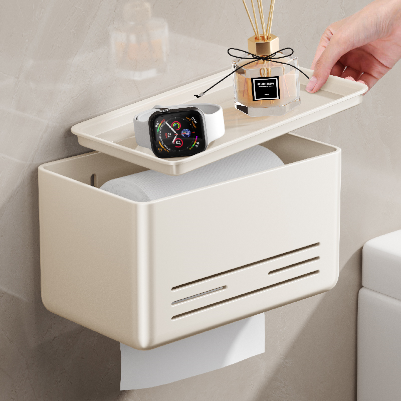 奶油风卫生间厕纸盒纸巾盒免打孔壁挂式厕所厕纸盒置物架防水专用