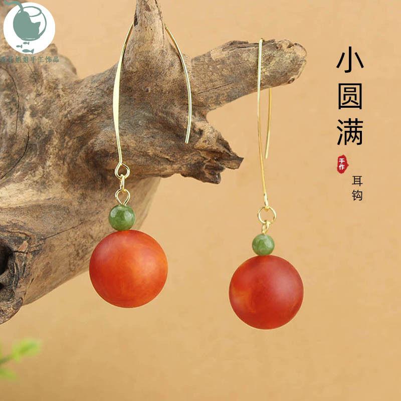 红色旗袍耳环仿蜜蜡气质