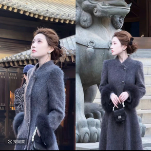 婷婷北方有佳人•千金回来 高智感灰色拉绒收腰大衣25DK8