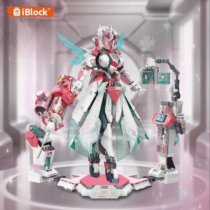 iBIock城市梦英雄二次元全能护士长治愈天使机甲积木拼装玩具摆件