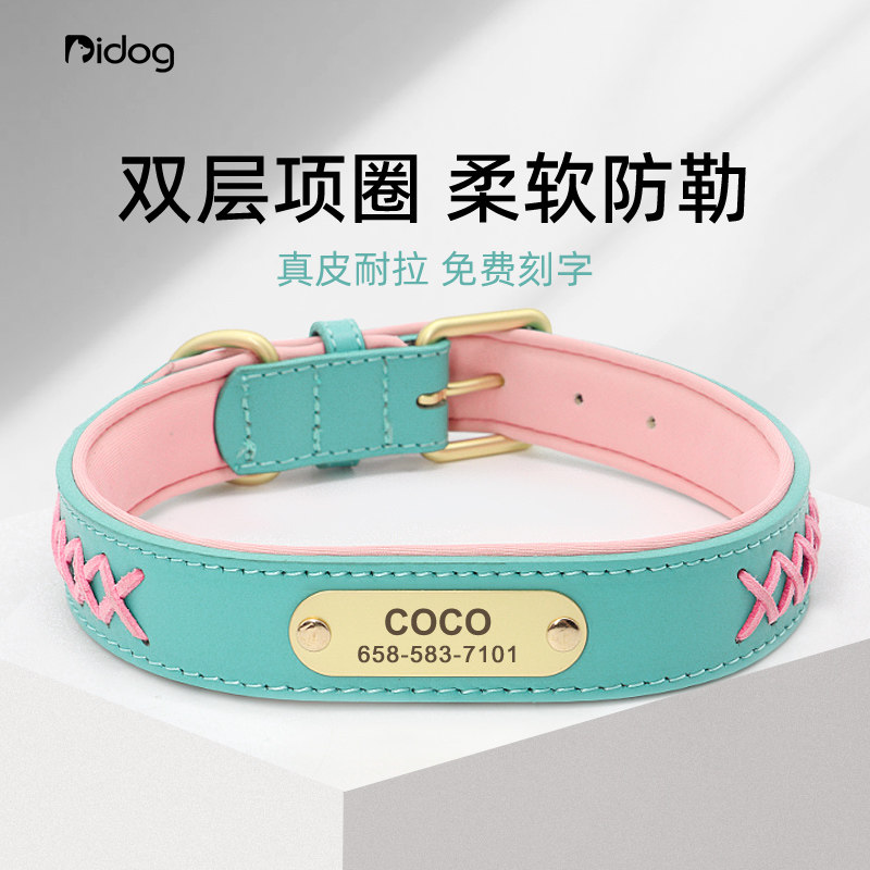 Didogpet狗项圈泰迪大型中型犬金毛拉布拉多脖圈刻字防丢狗牌颈圈