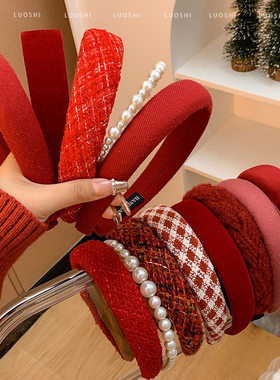 【Tia之夜 大狂欢】新年发箍圣诞丝绒高颅顶复古红色女韩国网红压