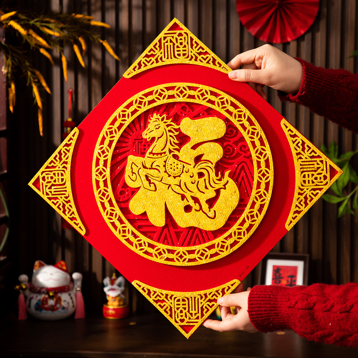 福字门贴2026马年新款立体烫金门幅贴画过年春节家用大门贴纸布置