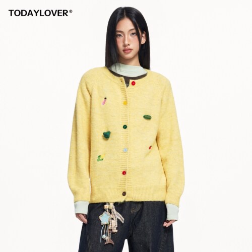 TODAYLOVER植物毛毡刺绣毛衣女