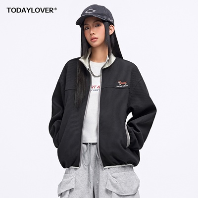 TODAYLOVER华夫格撞色卫衣女