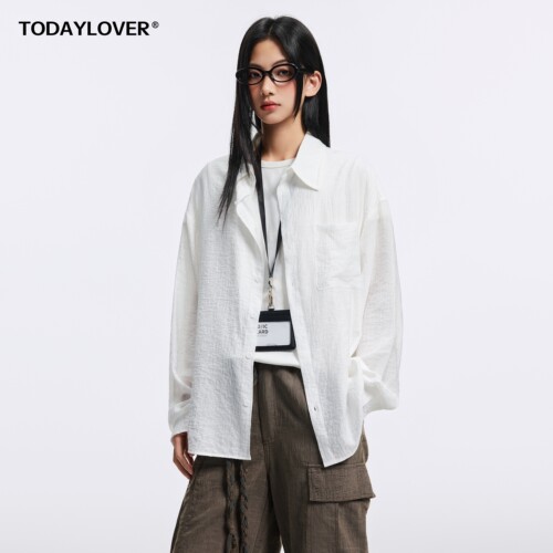 TODAYLOVER褶皱翻领长袖衬衫女春
