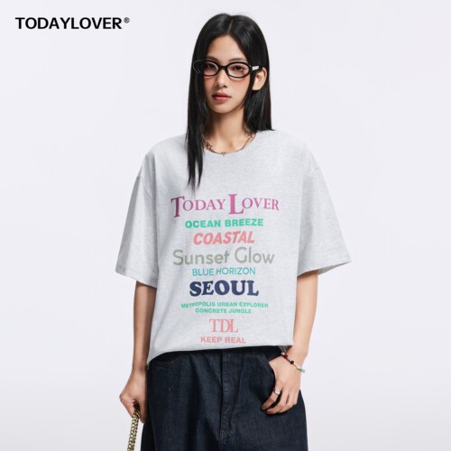 TODAYLOVER美式高街圆领短袖T恤