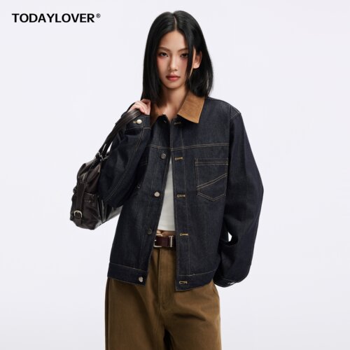TODAYLOVER明线撞色翻领牛仔夹克