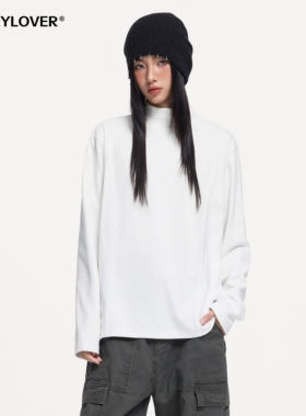 TODAYLOVER双面德绒打底衫女冬季美式解构分割保暖半高领长袖T恤