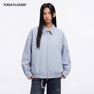 TODAYLOVER简约翻领短款夹克女春季美式复古cleanfit刺绣工装外套