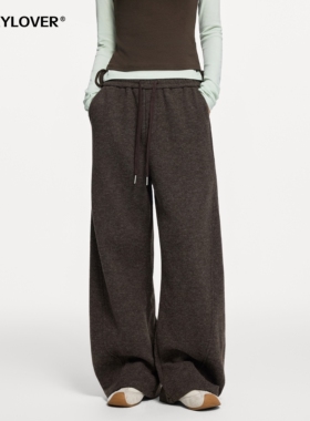 TODAYLOVER老钱风弯刀休闲裤女冬季加绒复古含绵羊毛宽松保暖卫裤