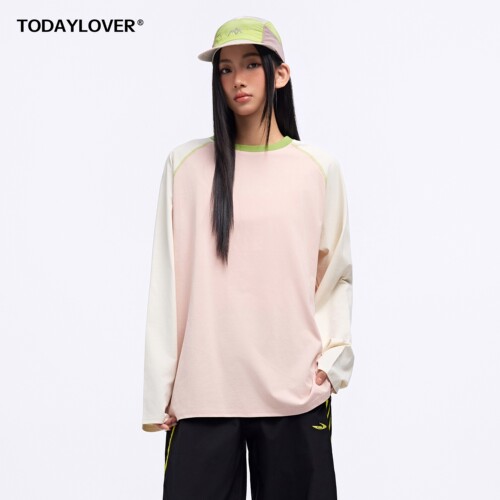 TODAYLOVER撞色插肩袖长袖T恤女