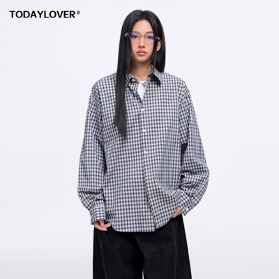 TODAYLOVER肌理感格纹翻领衬衫女