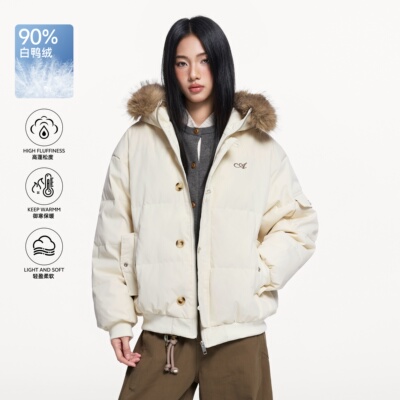 TODAYLOVER可拆卸毛领羽绒服女