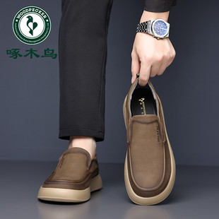 套脚休闲圆头复古乐福鞋 啄木鸟2025年夏秋季 牛皮时尚 真皮鞋 新品