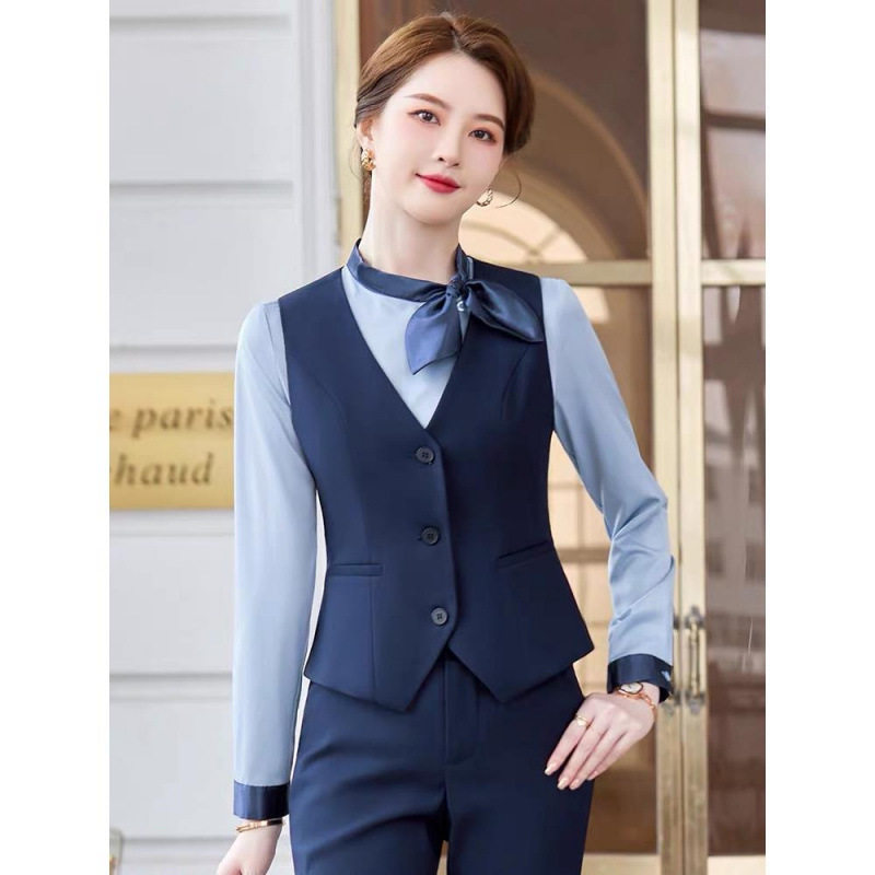 职业马甲女春秋新款女装酒店前台工作服女士马夹背心西服套装