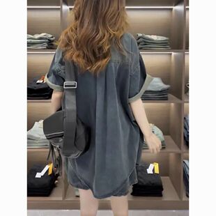 梨形身材穿搭大码女装2025年牛仔外套短裤宽松显瘦两件套时尚