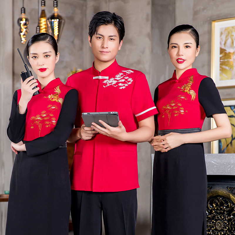 酒店迎宾女装饭店前台接待工作制服中式礼仪旗袍连衣裙长短袖