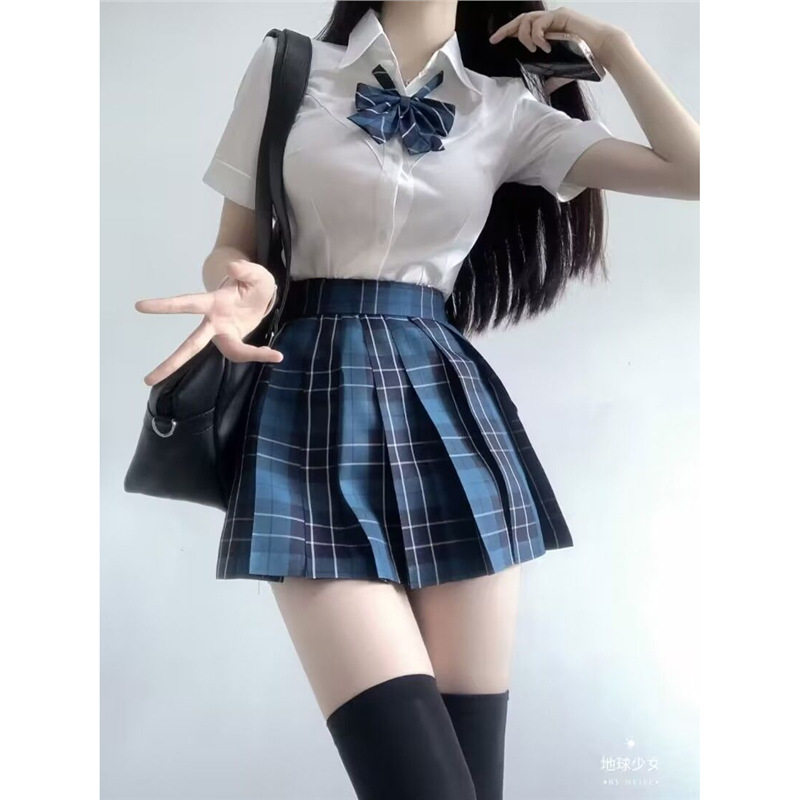 收腰衬衫jk制服澜jk百褶裙套装夏季新款日系修身衬衣甜辣学生班服