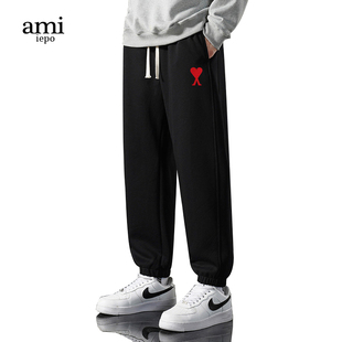 束脚休闲直筒裤 Ami 2024年新款 男女情侣款 iepo官方爱心刺绣卫裤