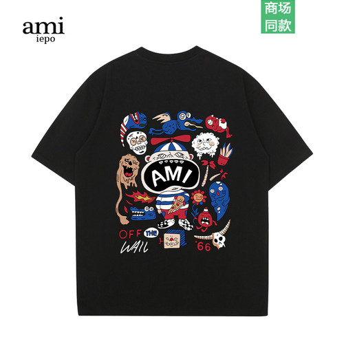 ami爱心印花卡通系列短袖T恤男女