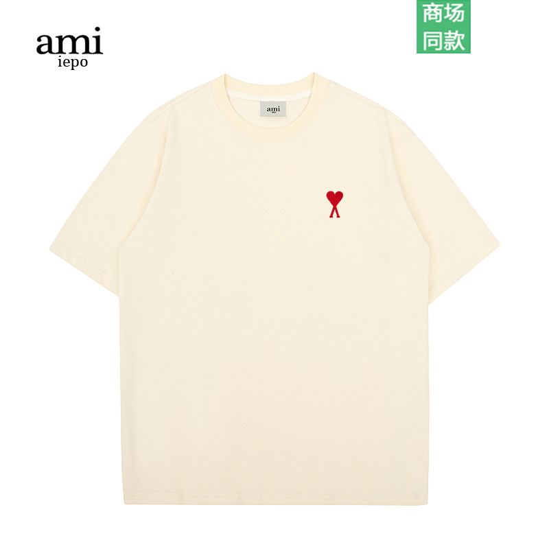 ami爱心经典刺绣短袖T恤男女
