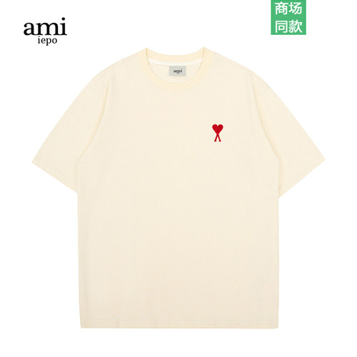 ami爱心经典刺绣短袖T恤男女