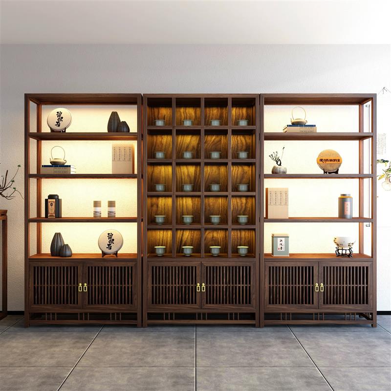 实木复古中岛展柜茶叶柜双面展示架瓷器玉器货架紫砂壶多层陈列架