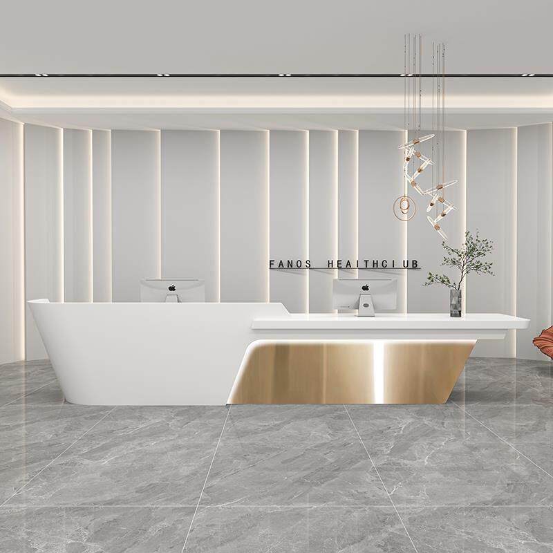 轻奢现代简约酒店烤漆服装店收银台公司前台接待台美容院吧台定制