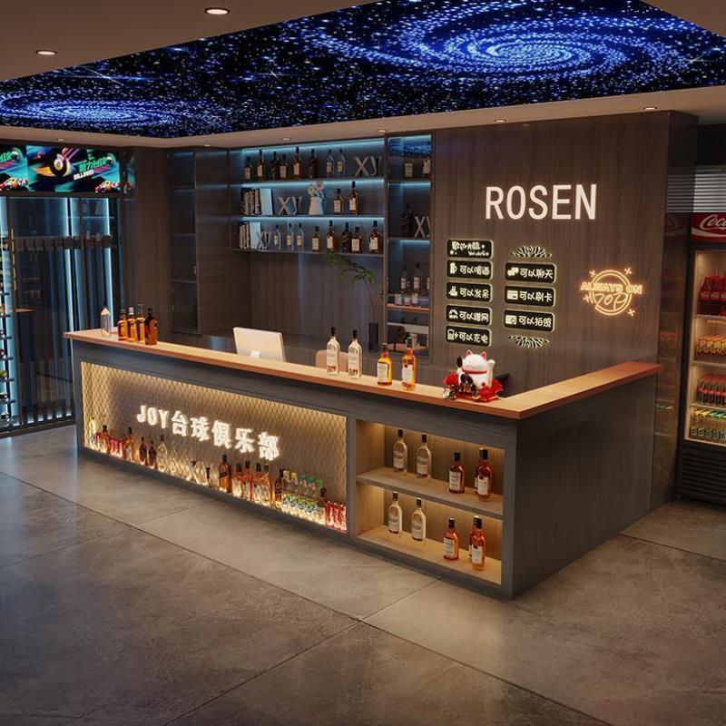 复古工业风台球厅咖啡健身房酒吧前台接待吧台桌收银台饭店烧烤店