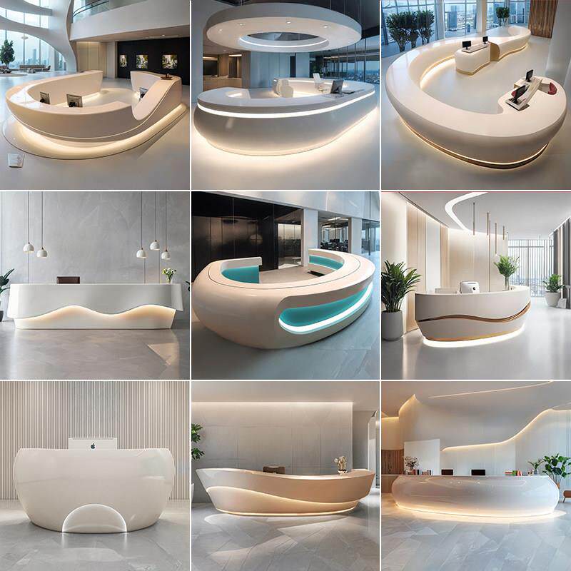 玻璃纤维圆弧形公司前台接待台美容院收银柜台迎宾咨 咨询台创意