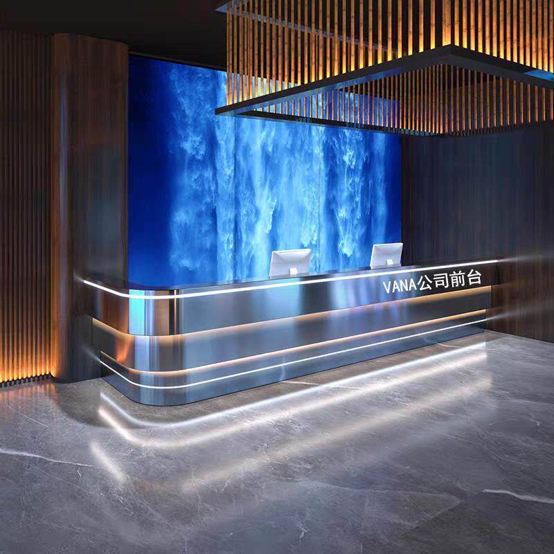 公司前台接待台酒店轻奢高级感高端不锈钢收银台工业风台球厅吧台