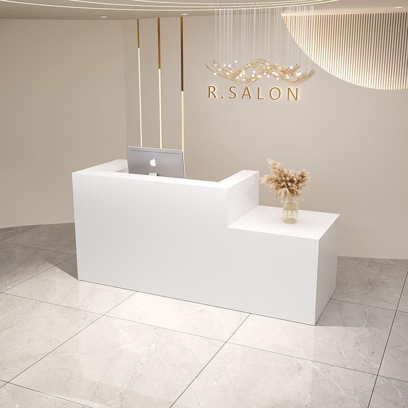 简约现代烤漆奶油风收银台吧台柜美容院服装店店铺小型前台接待台