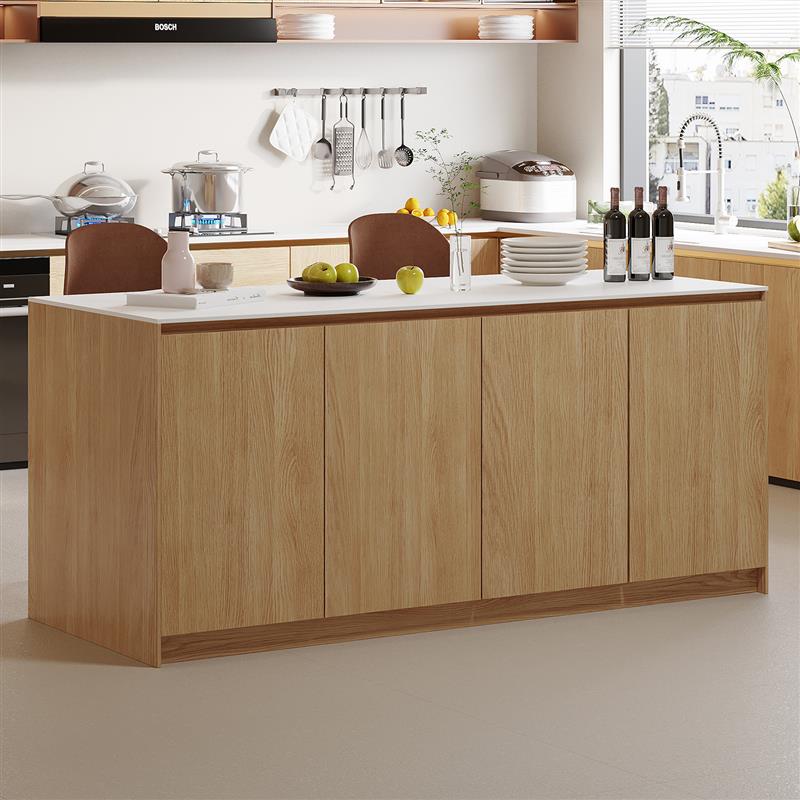 厨房岛台柜单独岩板开放式料理台实木操作台客厅吧台桌家用隔断柜