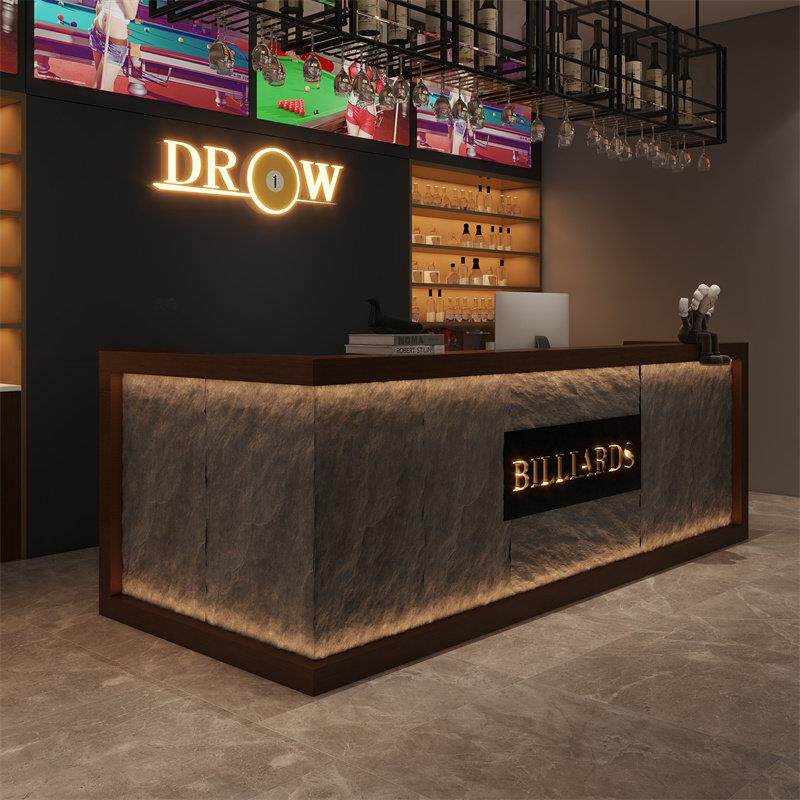 覆古工业风台球厅吧台收银柜台健身房棋牌室酒店民宿公司前台接待