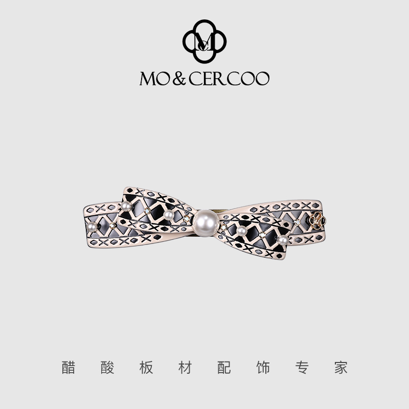 Mo&Cercoo珍珠蝴蝶结发卡法式弹簧夹新款高级感头饰一字发夹横夹