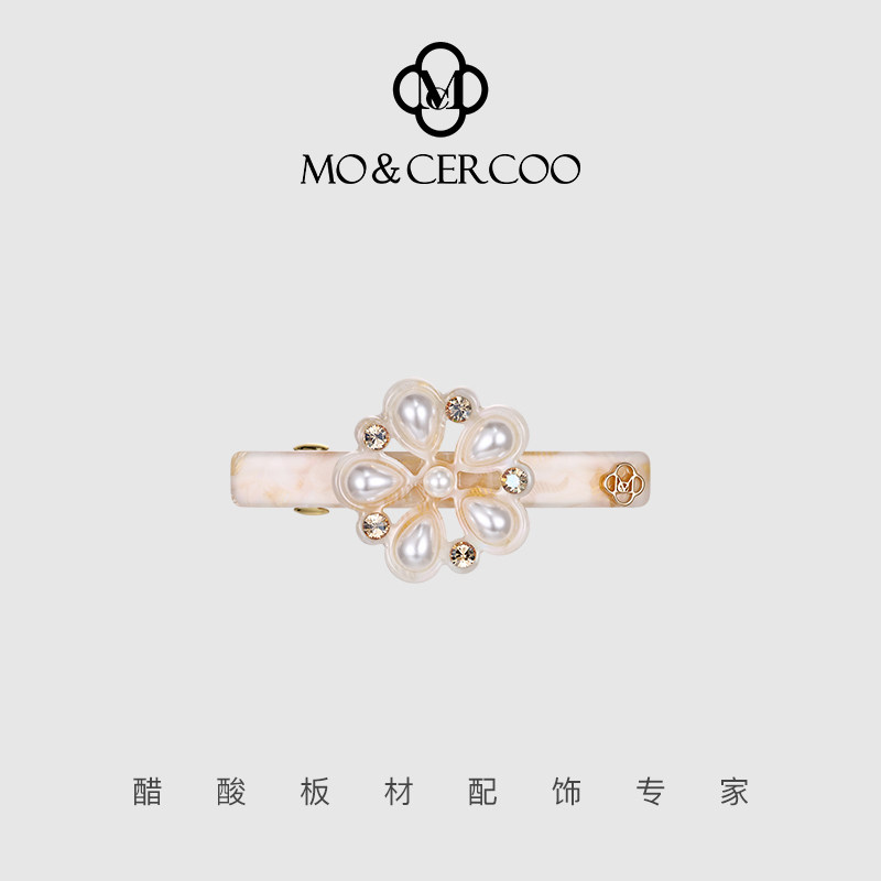 MoCercoo高级感醋酸板材一字夹简约珍珠花朵发卡马尾夹水钻发夹,饰品/流行首饰/时尚饰品新,发饰,淘宝优惠券,粉丝福利购,淘宝优惠卷
