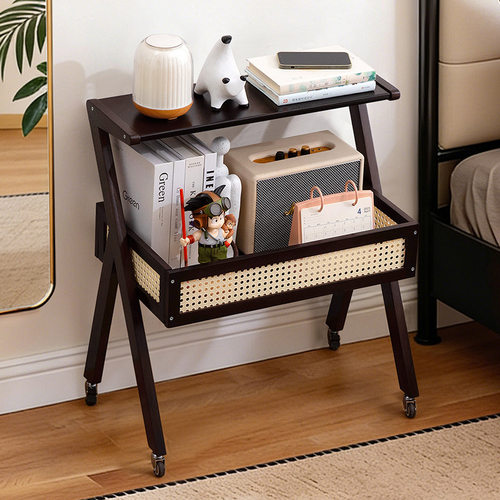 可移动床头柜卧室收纳客厅边几一体家用多功能小户型置物架实木