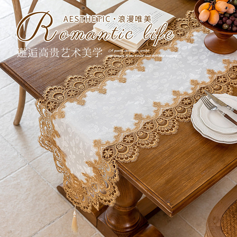 新款刺绣轻奢高级感桌旗仿贡缎镂空蕾丝桌布家用餐桌茶几盖巾批发,居家布艺,桌旗,淘宝优惠券,粉丝福利购,淘宝优惠卷