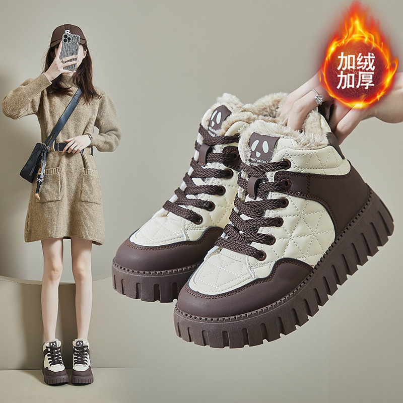 加绒高帮小白鞋女冬季学生ins韩版保暖休闲棉鞋KT2512-2