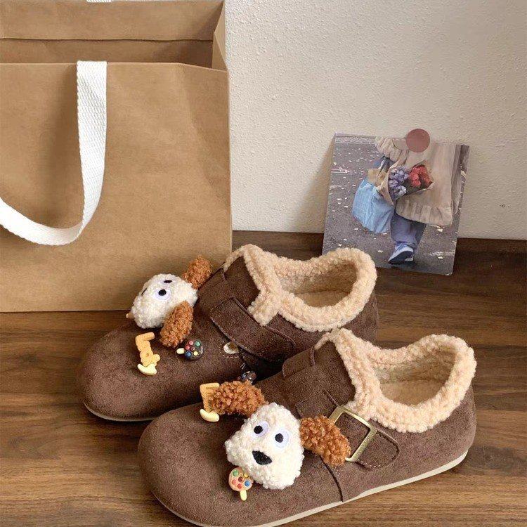 勃肯包头平底冬季加绒棉鞋软底可爱卡通学生百搭二棉女鞋