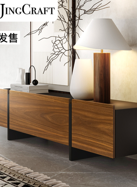 ARO电视柜 北美黑胡桃木小户型矮柜意式极简电视机柜黑色实木地柜