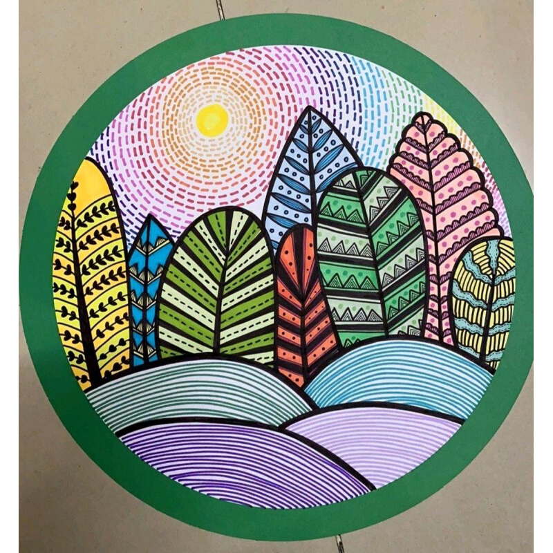 cm圆形美术边框裱卡纸古风彩色印花边新年仿镜片专业儿童绘画纸