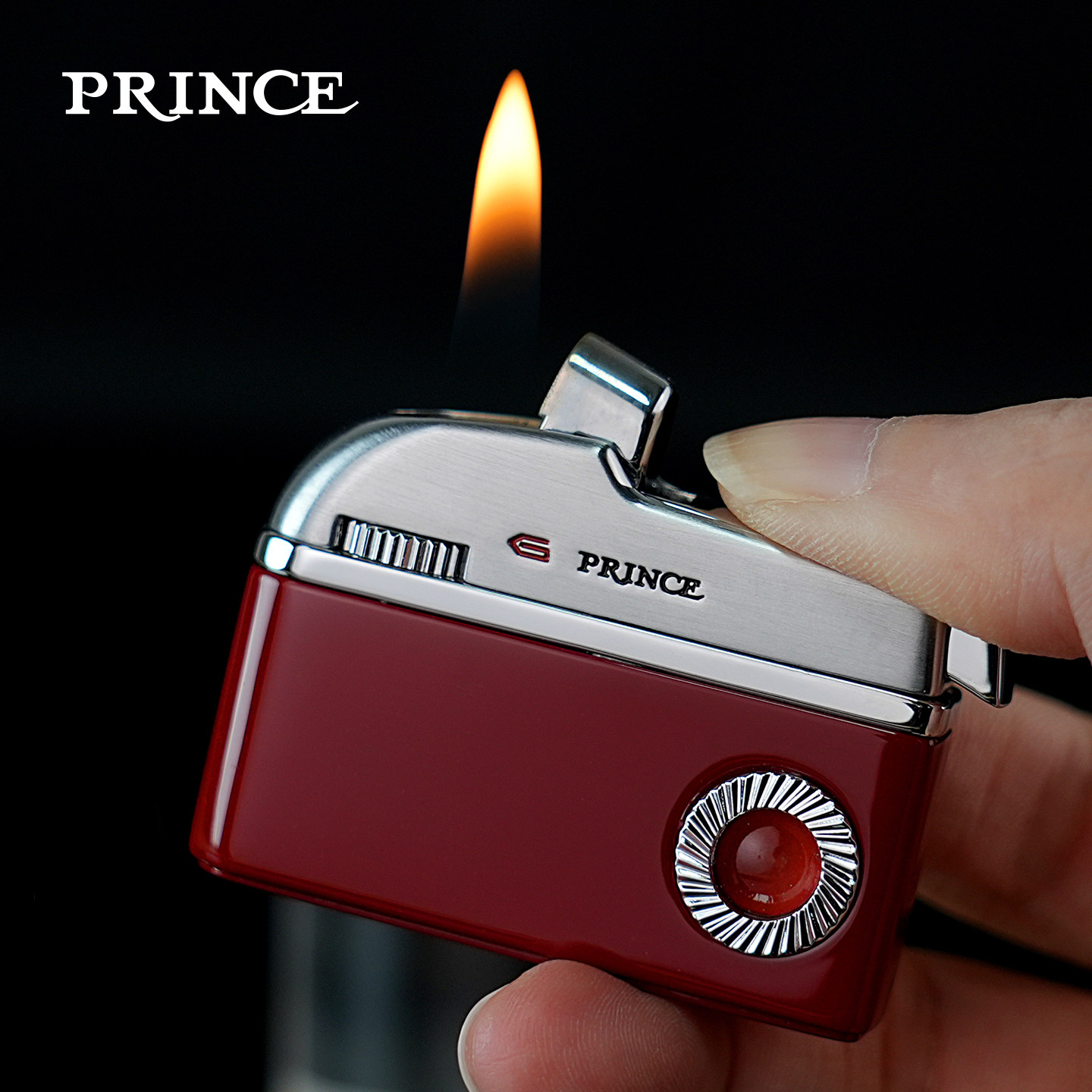 日本PRINCE正品砂轮打火机可视王子眼睛酒红烤漆高颜值送男女礼物