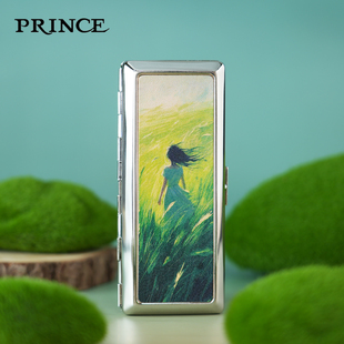PRINCE王子烟盒少女油画创意真皮兼容装 粗中细烟防压便携小巧烟夹